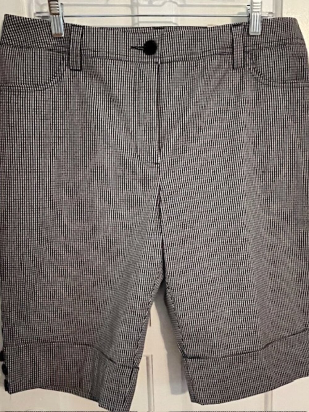 TRIBAL BLACK & WHITE GINGHAM BERMUDA SHORTS, 12, FLY FRONT, CUFFS; NWT